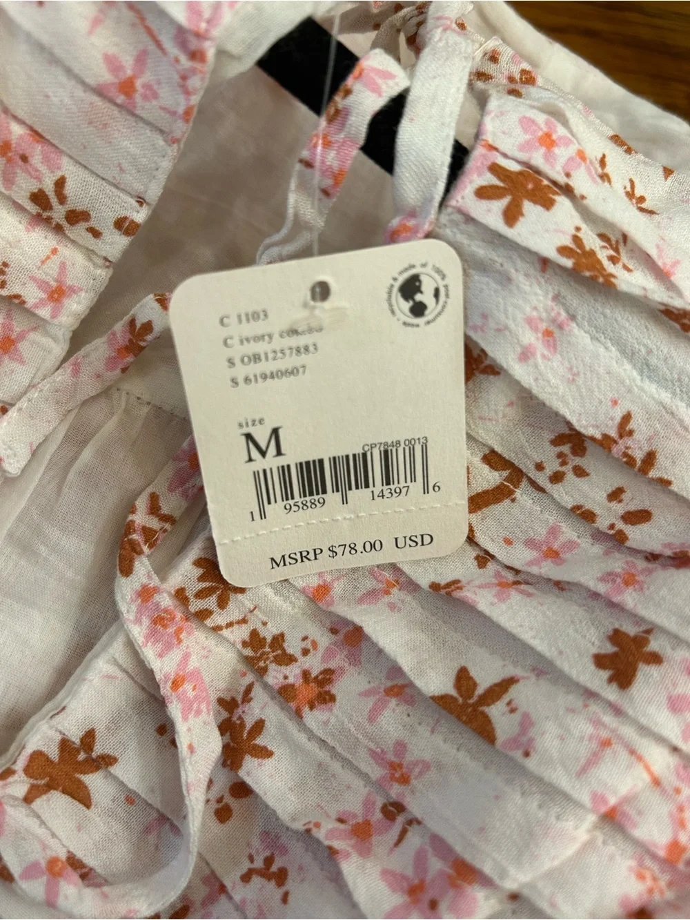 Free People White Bodysuit with Pink and Brown Floral Print